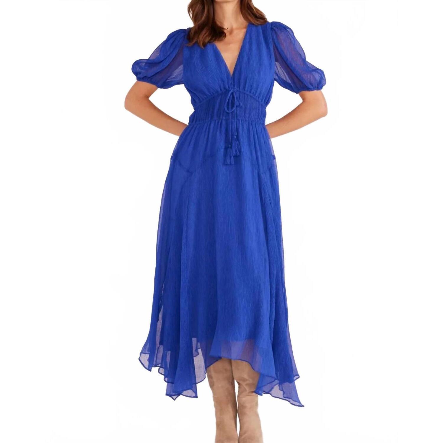 New Minkpink Lily Hanky Hem Midi Dress In Saphire